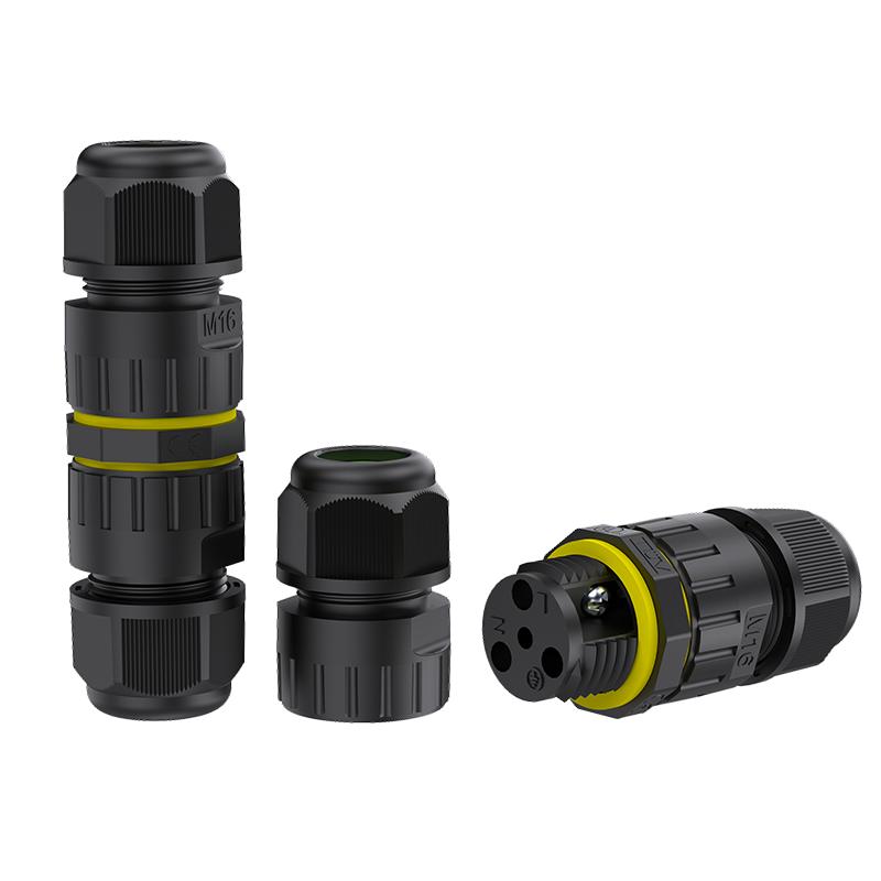 Elecbee M16 3ピン IP68 防水コネクタ EW-M16-03101YG09 スクリューロック φ7-10mm リング 投光器用